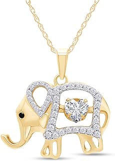 AFFY 5MM Heart Cut Simulated Birthstones And White CZ Elephant Pendant Necklace In 14k Yellow Gold Over Sterling Silver Gemstone Elephant Jewelry Necklaces Christmas Gift For Her, 18" Chain