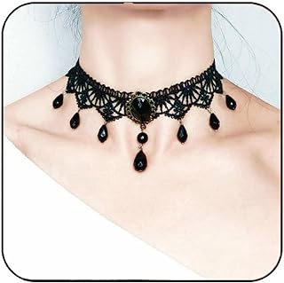 Zoestar Black Lace Choker Necklaces Vintage Crystal Pendant Necklace Punk Chain Accessories for Women