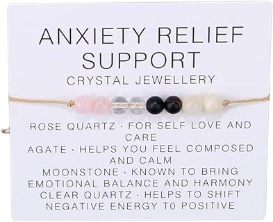 COLORFUL BLING Natural Healing Stone Quartz Crystal Bead Bracelet with Meaningful Card for Women Men Spiritual Anxiety Reiki Chakra Bracelets Protection Jewelry