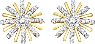Push Back Clasp, 14K Yellow Gold Plated Silver Snowflake Stud Earrings with Round Cut Cubic Zirconia for Women - Elegant Snowflake Design