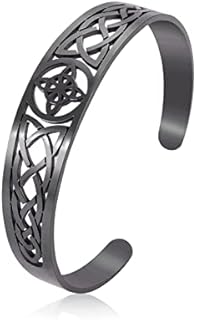 Witches Knot Cuff Bangle, Stainless Steel Celtic Knot Bracelet, Wicca Pagan Jewelry for Women Girls