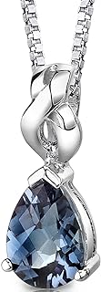 PEORA Simulated Alexandrite Swirl Teardrop Pendant Necklace for Women 925 Sterling Silver, Color Changing 3 Carats Pear Shape 10x7mm, with 18 inch Chain