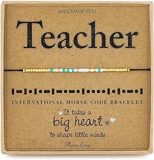 RareLove Teacher Gifts Morse Code Beaded Bracelet Appreciation Gift for Women Waterproof Secret Message Birthday Gifts for Teachers from Student Gold Blue White Tiny Pony Seed Beads Black String