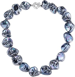 Pearl Choker Necklace for Women Boho Beaded Statement Necklace with Black White Large Freshwater Pearls Silver Fashion Jewelry Gift