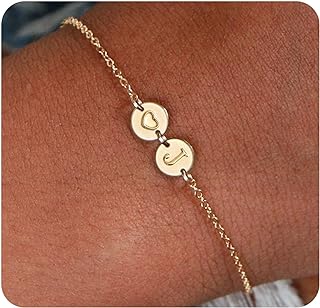 Turandoss Gold Initial Bracelet for Women - Gold Plated Initial A Personalized Letter Bracelet for Women, Dainty Coin Disc Link Charm Bracelet for Women Gold Jewelry Gift for Women Girls
