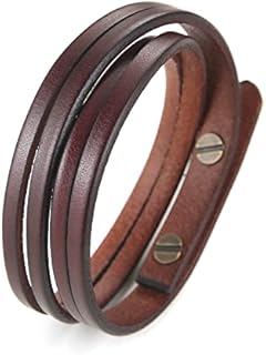 HZMAN 8.0 Inch Mens Handmade Leather Cuff Bracelet Steampunk Style leather wrap Wristband for Women Genuine Leather Bracelet