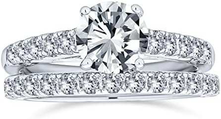 Bling Jewelry Personalize Timeless Promise 1.75CT AAA CZ Round Brilliant Cut Solitaire Engagement Ring For Women Cubic Zirconia Pave Thin Band .925 Sterling Silver Customizable