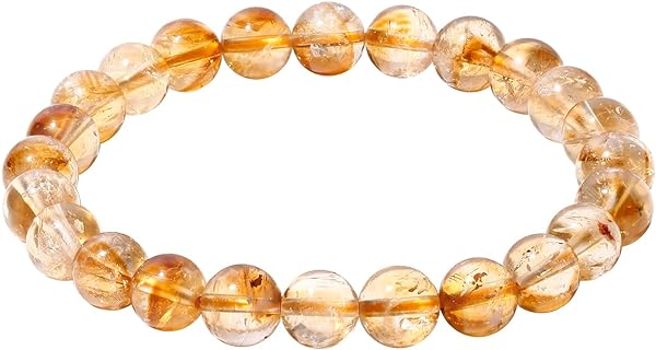No-Clasp Citrine Gem Beaded Bracelet on Bead Chain for Women and Men - Round Design Semi-Precious Jewels by Jewever