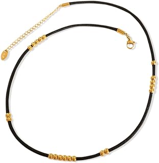 Minimalism Black and Gold Choker Necklace for Women Teen Girls Stainless Steel Gold Beads on 2MM Black Braided Cord Chain Chokers Womens Trendy Lolita Accessories Jewelry Gift