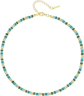 Bohemian-style Amazonite Bead Necklace with Lobster Clasp for Women, 14k Gold Plated Ball Chain, Copper, Summer Beach Design