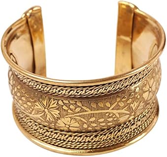 Touchstone NEW Indian Bollywood Brass Base Majestic Floral Handcrafted Braided Wire Work Attractive Style 1.40 Inches Openable Free Size Bracelet In Antique Gold Tone For Women.