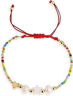 Cute Pearl Bead Bracelets for Women Girls, Boho Handmade Daisy Cross Gold Beaded String Adjustable Bracelet Summer Beach Jewelry Gifts