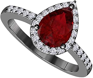 Halo Style Wedding & Engagement Ring 3.00 tcw Pear Shape CZ Pink Ruby 14K Gold Plated in 925 Sterling Silver