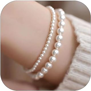 Women's Chic Pearl Bead Bracelet with Alloy Bead Chain and Lobster Claw Clasp - Elegant Boho Jewelry Gift for Women and Girls