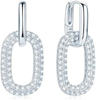 AINUOSHI Convertible Link Earrings with Pave Moissanite for Women and Girls, Oval Huggie Design in 14K Gold Plated 925 Sterling Silver