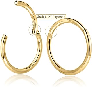 Nose Ring Septum Hoop 20G/18G/16G/14G/12G 316L Surgical Stainless Steel Hinged Seamless Earrings, Diameter 5MM-16MM, Gold/Silver/Black/Rose Gold/Rainbow Color