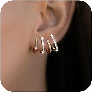 Quartet Earrings for Women Claw Earrings Cuff Zircon Needle Stud Earrings for Teen Girls Shiny Crystal Earrings Silver Gold Wrap Stud Ear Cuff Four Claw Earrings Trendy Piercing Studs Earrings