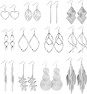 Boucles d'oreilles pendantes en argent pour femmes, 6 paires en argent sterling 925, design exquis et hypoallergéniques, idéales pour toutes occasions spéciales