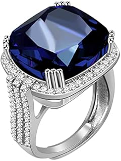 Platinum-Plated Hypoallergenic Cocktail Ring with Orange Square Stone & Cubic Zirconia for Men and Women, Adjustable Size, Uloveido Princess Design RA219