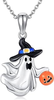 925 Sterling Silver Ghost Pumpkin Pendant with Cable Chain - Hypoallergenic Halloween Jewelry for Women and Girls