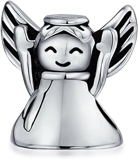 Bling Jewelry Personalize Initial Alphabet A-Z Guardian Fairy Cherub Wings Heart Angel Charm Bead For Women Teen .925 Sterling Silver Fits European Bracelet Customizable
