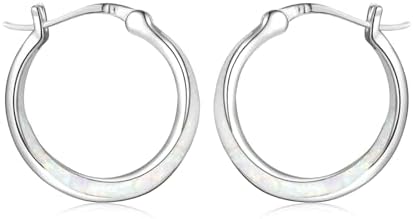 Opal Hoop Earring Sterling Silver Opal Earrings with Cubic Zirconia Small Opal Huggie Hoop Earring Jewelry Gifts for Women