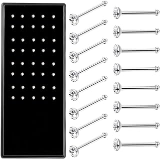 Charisma 40pcs Small Nose Studs Stainless Steel CZ Nose Piercing Jewelry Tiny Bone Studs for Women Men Hypoallergenic (2mm,Clear CZ,22G)