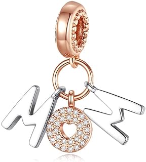 925 Sterling Silver Clasp Mum Charms, Cubic Zirconia for Mothers, Beads Pendant - Perfect For Bracelets, Birthday/Christmas/Mother's Day Gift