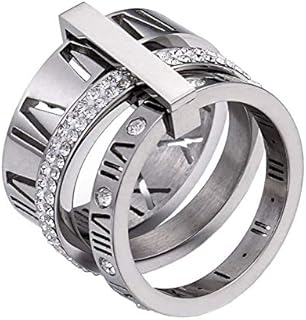 Stainless Steel Roman Wedding Ring with Cubic Zirconia for Women or Girls - Classic Design