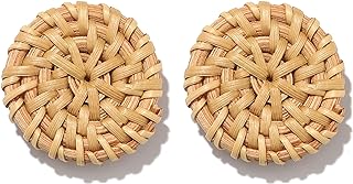 Rattan Straw Earring Handmade Boho Round Wicker Braid Woven Disc Drop Earring Lightweight Statement Stud Earring for Women Girls