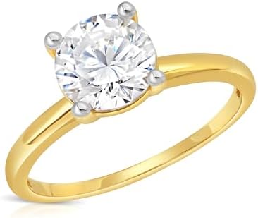 MAX + STONE 2 Carat Round Cubic Zirconia Solitaire Engagement Ring for Women | 14k Gold Engagement Ring | Simulated Diamond Ring | Yellow Gold CZ Engagement Ring Size 7