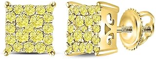 The Diamond Deal 10kt Yellow Gold Womens Round Canary Diamond Square Cluster Stud Earrings 1/2 Cttw