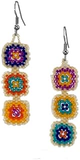 Handmade Miyuki Beaded Dangle Earrings with Stainless Steel French Wire for Women, Granny Square Design