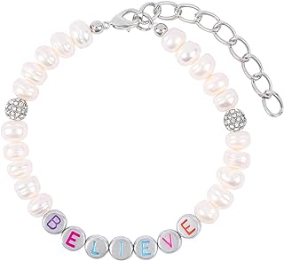 Barbie Charm Bracelet with Pearl Gem and Bead Chain, Spring Ring Clasp- Women's Novelty Pink Heart Design, Ideal Valentine's Day, Wedding, Birthday Gift Jewelry
