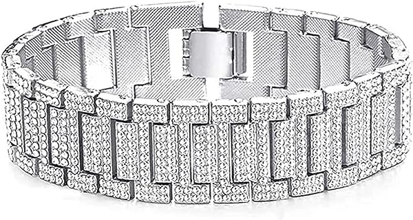 Apzzic Men's Extravagant 21mm Iced Out Baguette Bangle Bracelet with Curb Chain and Easy Hook Clasp, Gold Plated Cubic Zirconia Cubic Link Design