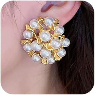Versatile Gold-Plated Alloy Crystal and Pearl Cluster Stud Earrings with Push Back for Women, Perfect for Special Occasions, Wedding Parties, and Casual Outings
