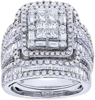 Luxury 925 Sterling Silver Cubic Zirconia Bridal Ring Set with Radiant Cut Design, Exaggerated Rhinestone Accent, Women's Eternity Wedding Band Jewelry Gift