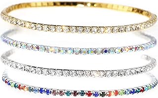 Suyi Crystal Ankle Bracelet for Women 4Pcs Diamond Tennis Stretch Anklets Elastic Foot Chain