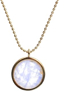 Gempires Gold Plated Coin Disc Pendant Necklace, Amazonite, Labradorite, Moonstone, Lapis Lazuli, Fancy Circle Necklace, Locket Pendant Necklace, 18 inch Diamond Ball Chain, Mother's Day Gift