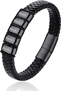 Beaded Viking-Themed Bestyle Genuine Leather Bracelets with Stainless Steel Thor's Hammer Charm & Magnetic Clasp for Men and Boys