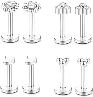 Unisex Cubic Zirconia Weed Nose Studs with Secure Screw for Varied Piercings, 316L Stainless Steel Helix/Labret/Monroe
