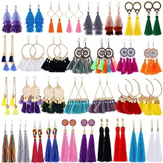 Vivid and Versatile 18-32 Pairs Tassel Earrings Set with Long Layered Design in Various Colors, French Wire Back Finding for Women and Girls