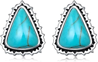 Sterling Silver Turquoise Stud Earrings with Screw Back - Genuine Blue Western Design Jewelry Gifts for Women, Wife, Girlfriend