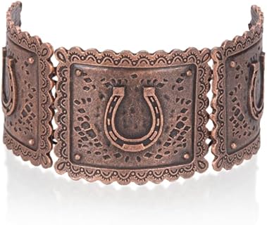 Western Cuff Bracelets with Lobster Claw Clasp and Curb Chain for Women and Girls, Montana West x Wrangler Concho Design