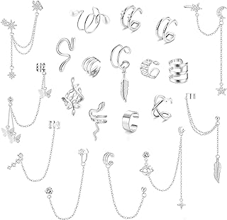 FUNRUN JEWELRY 20Pcs Ear Cuff Earrings for Women Non Piercing Cuff Chain Earrings Adjustable Helix Cartilage Cuff Wrap Earrings Clip on Earrings Jewelry Set