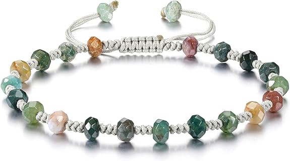 Double Safety Clasp Braided Bead Bracelet with Faceted Crystal Beads on Braided Rope Chain, Designed for Women, Handcrafted Energy Jewelry