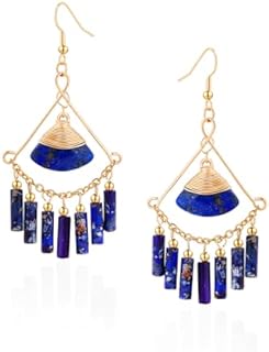 Copper French-Wire Lapis Lazuli Drop Earrings for Women - Bohemian Style Dangle Design with Emperor Stone Accents