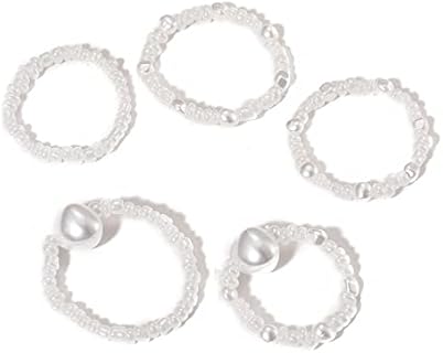 Charming Set of 4 Handmade White Pearl Stackable Rings, Adjustable Size, Ideal Gift for Women and Girls, No Specific Metal or Gem Type