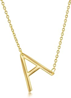 14k Gold Beaux Bijoux Sideways Initial Pendant Necklace in Sterling Silver with Lobster Clasp - Elegant & Trendy Handmade Jewelry for Women