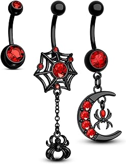 CM Crareesi Mania Black Belly Button Rings 14G Dangle Belly Ring 316L Stainless Steel Belly Rings for Halloween Belly Piercing Jewelry